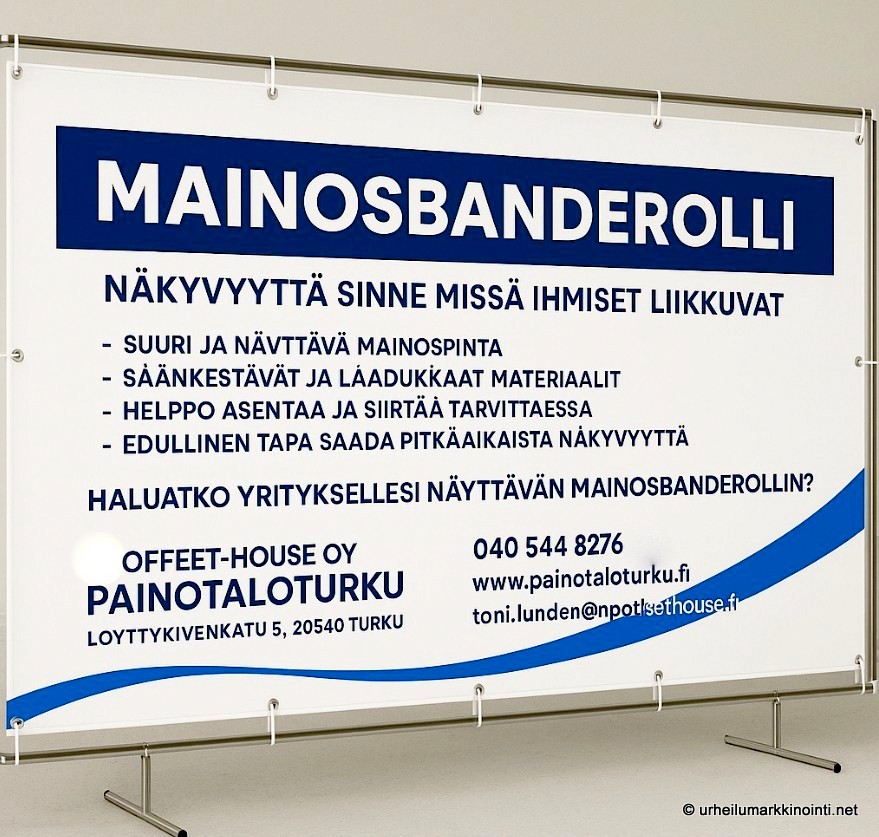 MAINOSBANDEROLLI Turku –tuo näkyvyyttä ulkona ja sisällä-Offset-House Oy